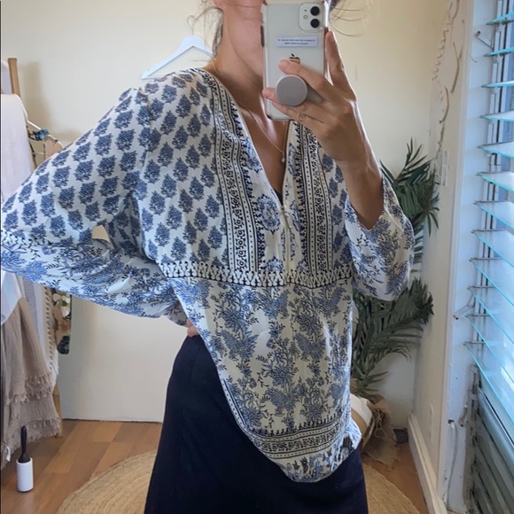 INC 3/4 Sleeve Floral Dandy Zip Neck Blouse MED - Picture 12 of 12